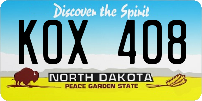 ND license plate KOX408