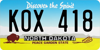 ND license plate KOX418