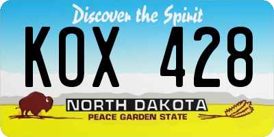 ND license plate KOX428