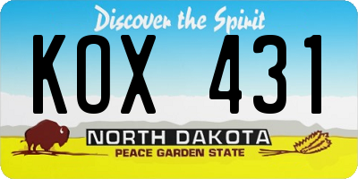 ND license plate KOX431