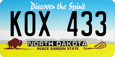 ND license plate KOX433