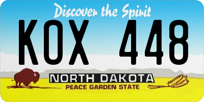 ND license plate KOX448
