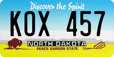 ND license plate KOX457
