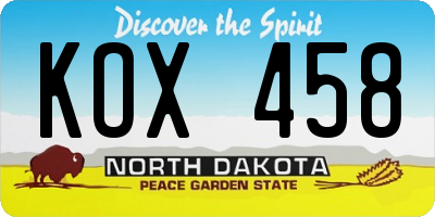 ND license plate KOX458