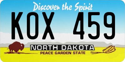 ND license plate KOX459