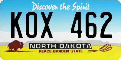 ND license plate KOX462