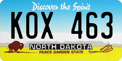 ND license plate KOX463