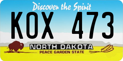 ND license plate KOX473