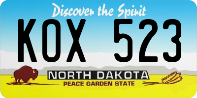 ND license plate KOX523
