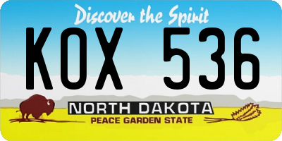 ND license plate KOX536