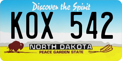 ND license plate KOX542