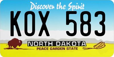 ND license plate KOX583
