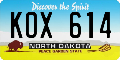 ND license plate KOX614