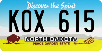 ND license plate KOX615
