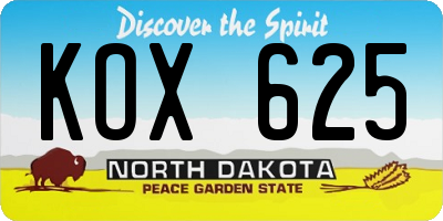 ND license plate KOX625