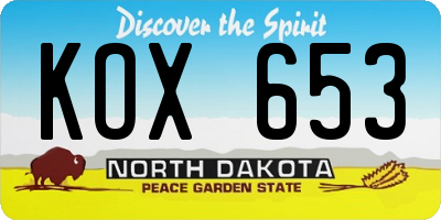ND license plate KOX653