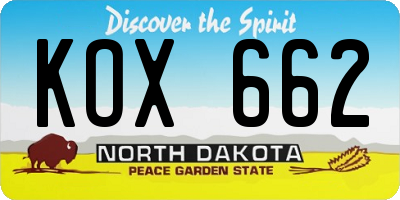ND license plate KOX662
