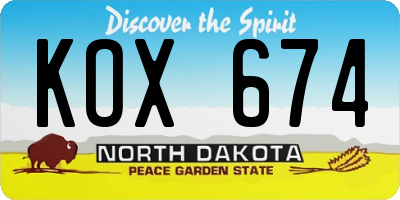 ND license plate KOX674