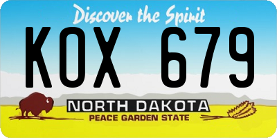 ND license plate KOX679
