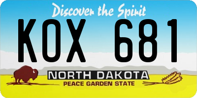 ND license plate KOX681