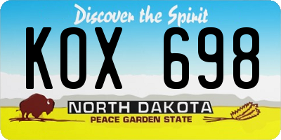 ND license plate KOX698