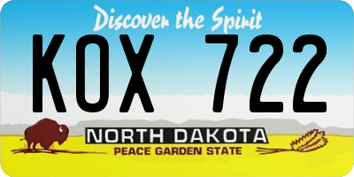 ND license plate KOX722