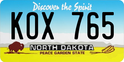 ND license plate KOX765