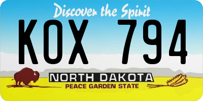 ND license plate KOX794