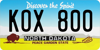 ND license plate KOX800