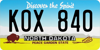 ND license plate KOX840