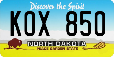 ND license plate KOX850