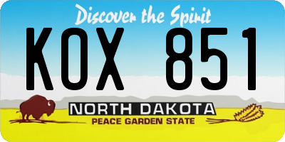 ND license plate KOX851