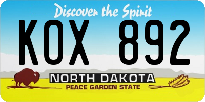 ND license plate KOX892