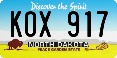 ND license plate KOX917