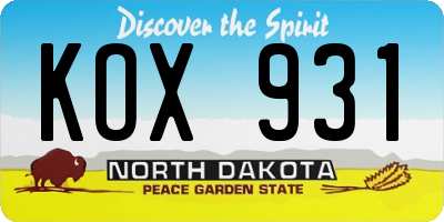 ND license plate KOX931