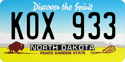 ND license plate KOX933