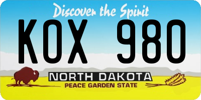 ND license plate KOX980