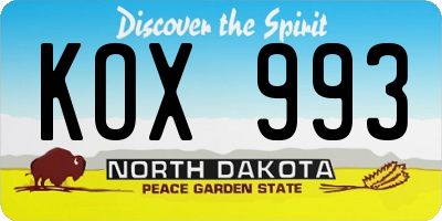 ND license plate KOX993