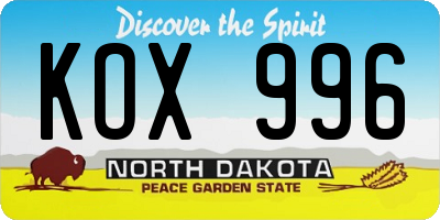 ND license plate KOX996