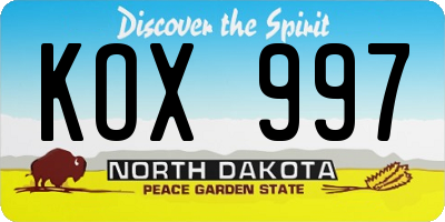ND license plate KOX997