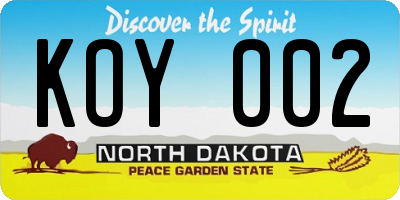 ND license plate KOY002