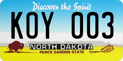 ND license plate KOY003