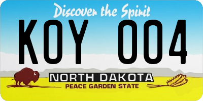 ND license plate KOY004