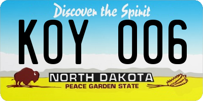 ND license plate KOY006