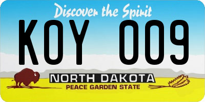 ND license plate KOY009