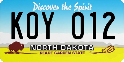 ND license plate KOY012