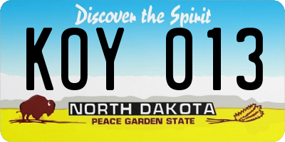 ND license plate KOY013