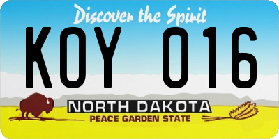 ND license plate KOY016