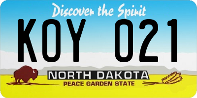 ND license plate KOY021