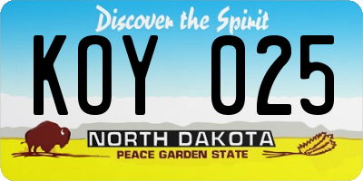 ND license plate KOY025